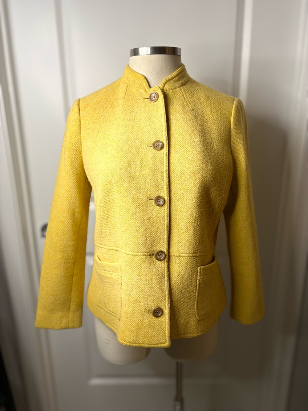Talbots Yellow Stand-Collar Button Front Jacket